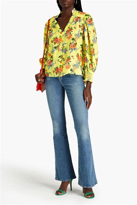 Alice Olivia Serena Floral Print Cotton And Silk Blend Voile Blouse