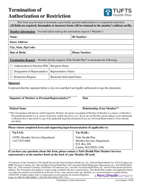 Fillable Online Termination Of Authorization Or Restriction Fax Email