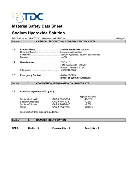 Material Safety Data Sheet Sodium Hydroxide Solution