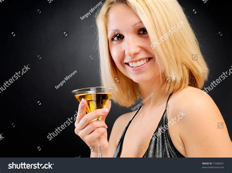 Sexy Smiling Blonde Standing Goblet Stock Photo Shutterstock