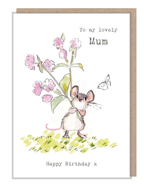 Mum Birthday Card Cute Mouse With Flowers Illustration Bwe019