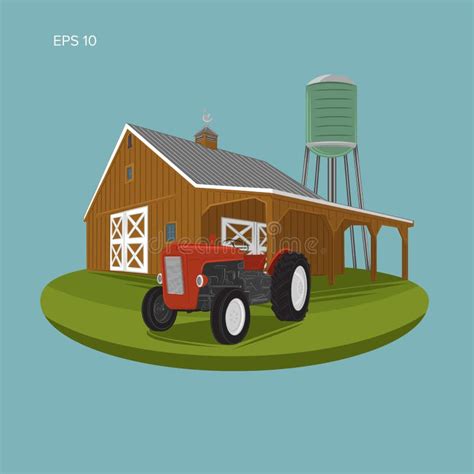 Vintage Farm Vector Illustration Countryside Scenery Stock Vector