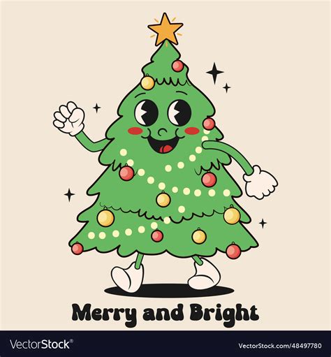 Retro Cartoon Christmas Tree Funny Character Vector Image