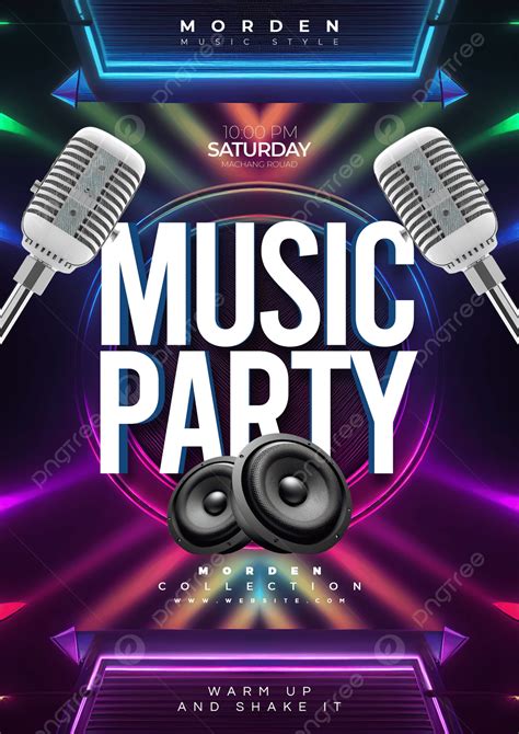 Microphone Speaker Neon Light Effect Border Music Party Poster Template