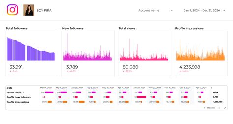 Instagram Insights Followers tracking Dashboard template