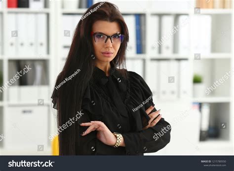 Beautiful Smiling Brunette Woman Office Posing Stock Photo