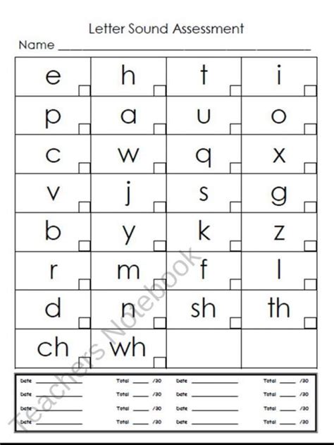 Letter Recognition And Sound Assessment Sheet