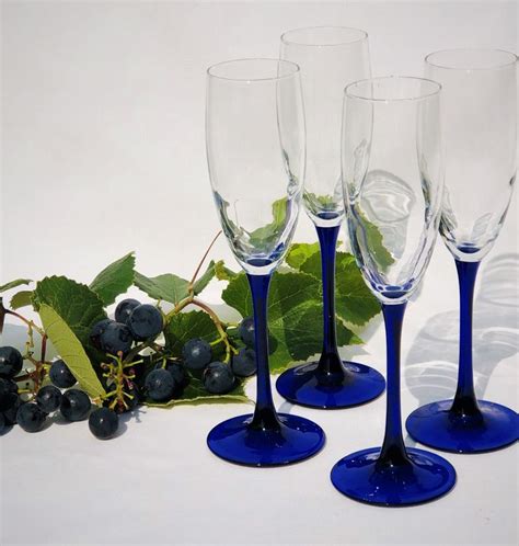 Vintage Luminarc Cobalt Blue Stem Champagne Flutes Cristal D Arques