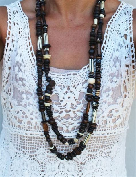 African Bone Bead Necklace One Long Beaded Necklace Etsy Bone Bead