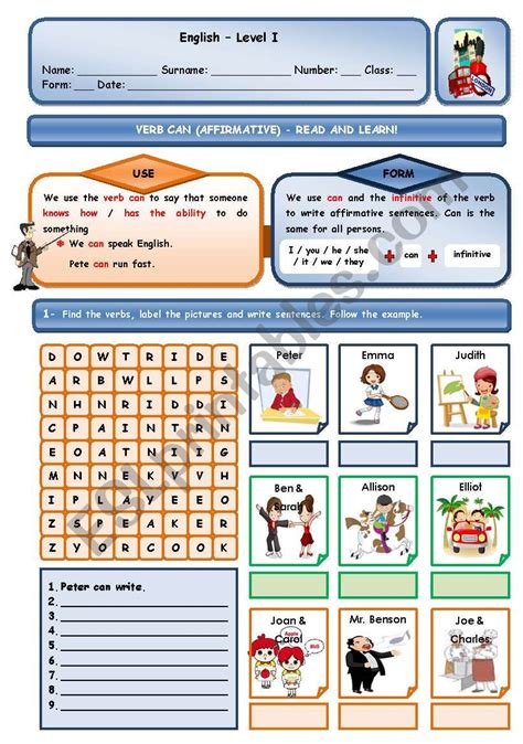 Verb Can Ability Affirmative Esl Worksheet By Xani