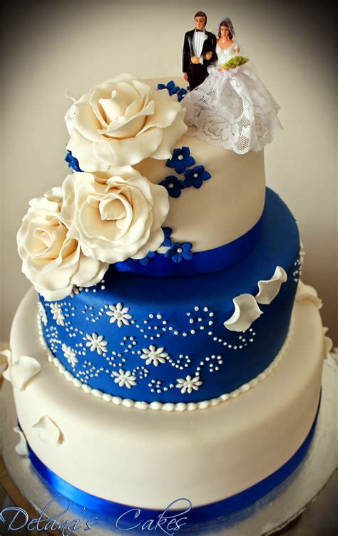 Delana's Cakes: Royal Blue and White Wedding Cake