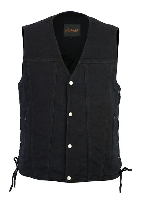 Mens Concealed Carry Denim Vest With Give Up Guns Skeleton Design