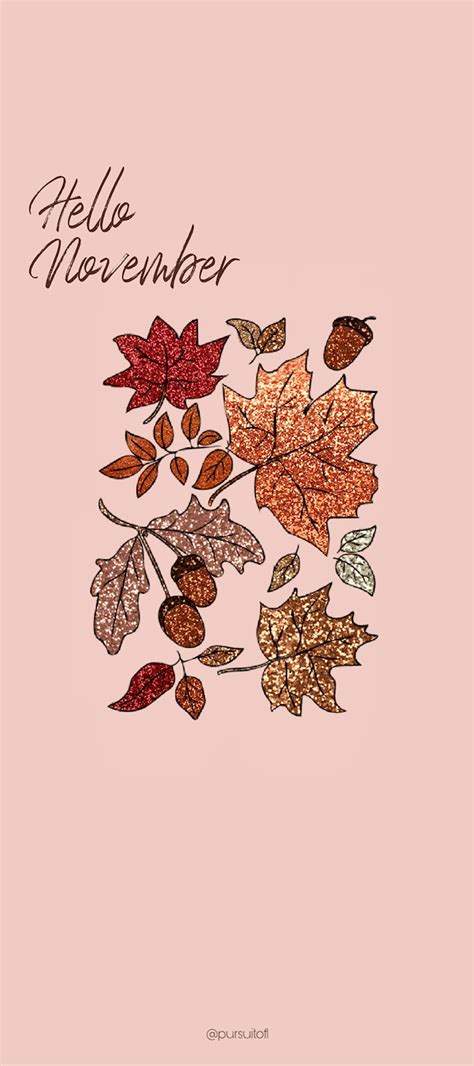 Autumn Leaves Phone Wallpaper with Hello November Text | November ...