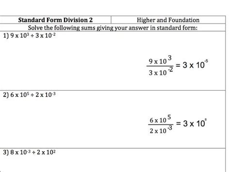 Gcse Maths Standard Form Division 30 Questions And Worked Answers