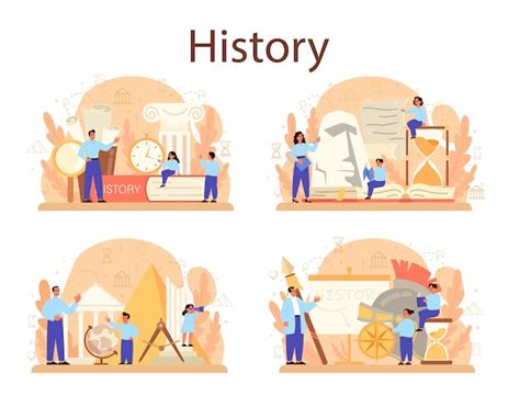 Premium Vector History Concept Set History School Subject Idea Of