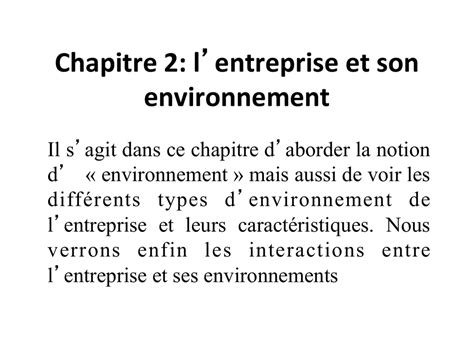 Chapitre 2 L Entreprise Et Son Environnement