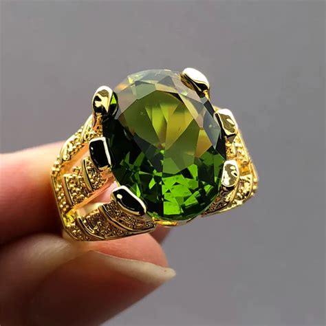 Anillo De Dedo Ovalado De Peridoto Para Hombre Anillo De Piedra De Circ