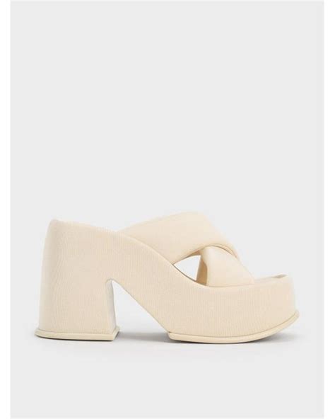 Charles And Keith Toni Puffy Strap Crossover Platform Mules In Natural Lyst