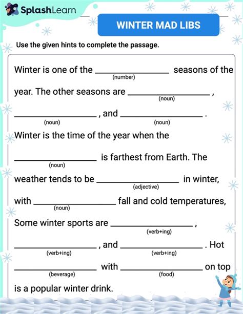 Winter Mad Libs ELA Worksheets SplashLearn Worksheets Library