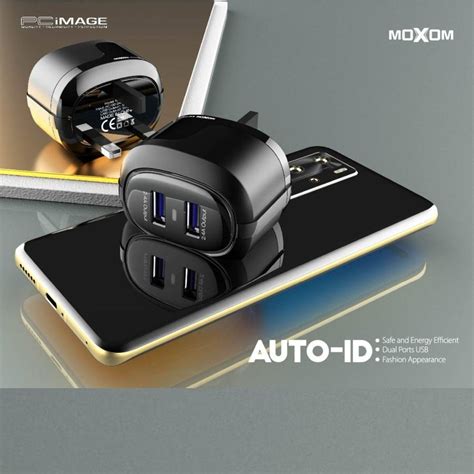 MOXOM MX HC49 Seeker Home Charger 2 USB 2 4A Auto ID With Micro Cable