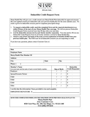 Fillable Online Deductible Credit Request Form Lisi Fax Email Print