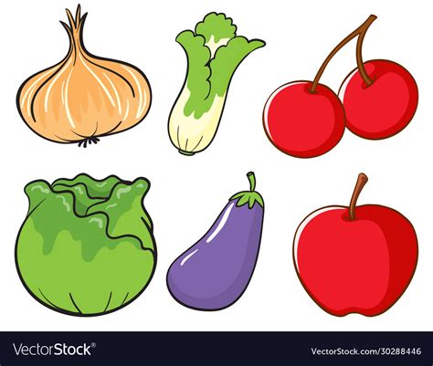 Large Set Fruits And Vegetables On White Vector Image