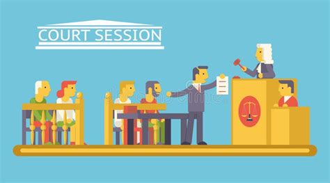 Law Court Justice Scene With Characters Defendant Stock Vector