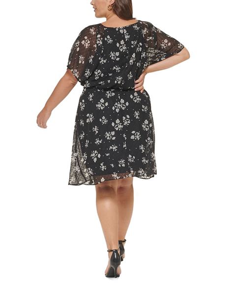 Dkny Plus Size Puff Sleeve Crewneck Chiffon Fit And Flare Dress Macys