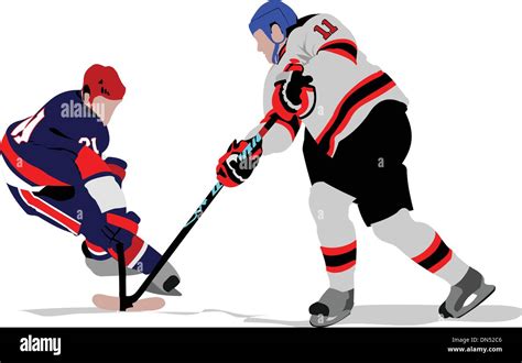 Ice Hockey Players Colored Vector Illustration For Designers Stock