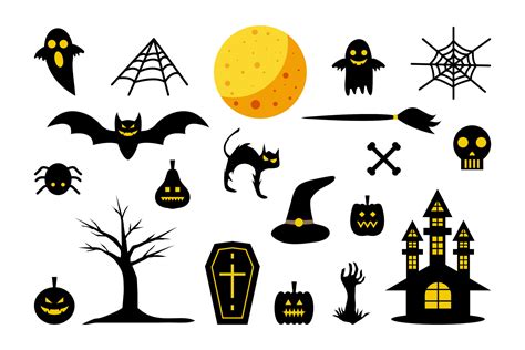 Halloween Elements Set Horror Spooky Creepy Silhouette Cartoon Illustration 4292133 Vector Art