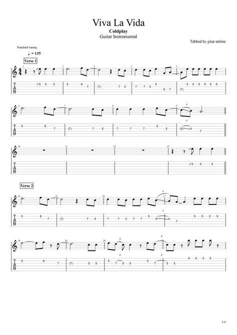 Tab Viva La Vida Coldplay Guitar Instrumental