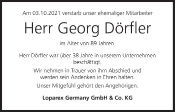 Georg Dörfler Traueranzeige trauer inFranken de