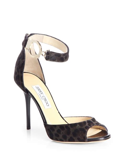 Jimmy Choo Leopard Print Calf Hair Sandals In Gray Smoke Lyst