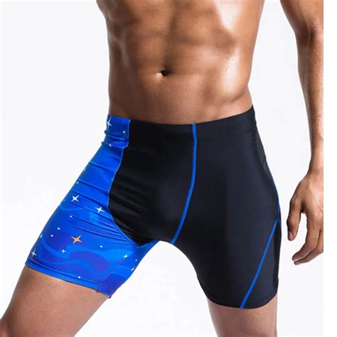 Brand Men Swim Boxer Trunks Swimsuits Long Tight Swimwear Summer