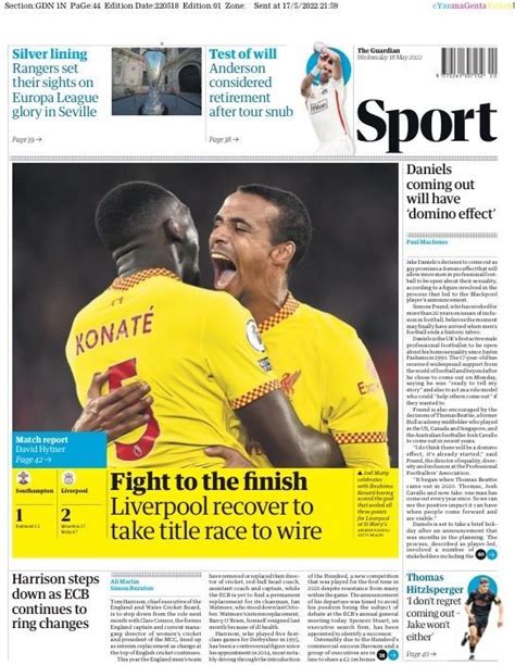 Capa Jornal Guardian Sport 18 Maio 2022 Capasjornaispt