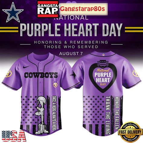 dallas cowboys purple heart day  unique design baseball jersey
