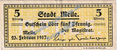 Notgeld De Pf Melle Notgeld Pfennig Schein In Gbr Tieste