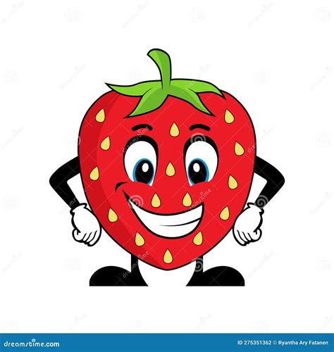 Caricatura Del Personaje De La Fruta De Fresa Sonriente Con Brazos En