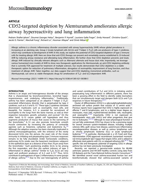 PDF CD52 Targeted Depletion By Alemtuzumab Ameliorates Allergic