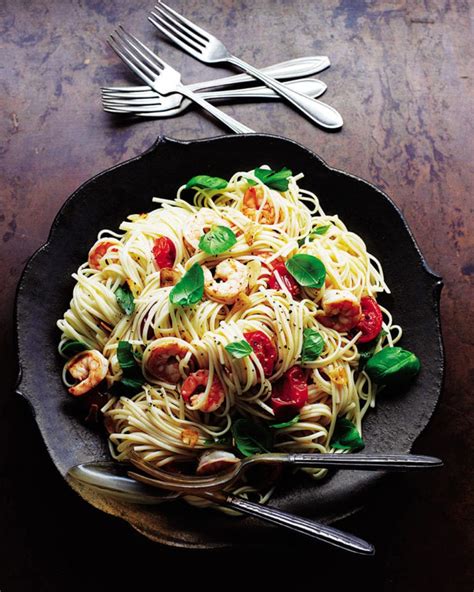 Linguine With Roasted Tomatoes Prawns Garlic And Basil Recipe