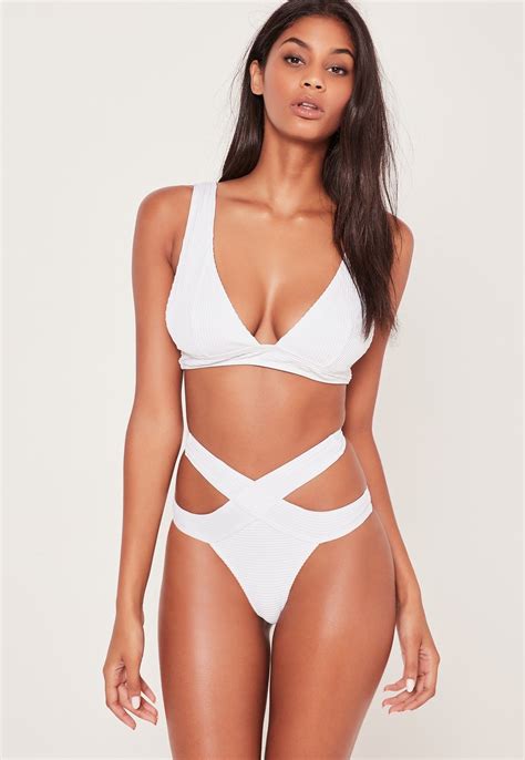 Missguided Textured High Waisted Bikini Set White Bikini Set High