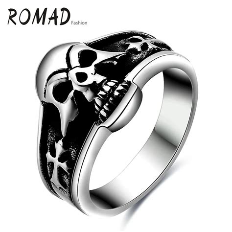 Retro Mens Walking Evil Skull Ringen Voor Mannen L Titanium