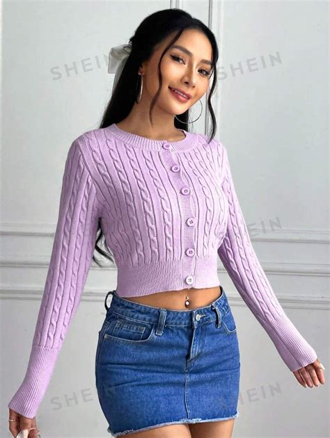 Shein Ezwear Cable Knit Crop Cardigan Shein Usa