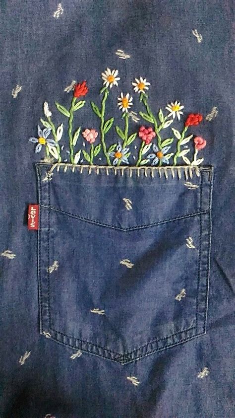 Wild Flowers Aesthetic Embroidery On Denim Denim Embroidery