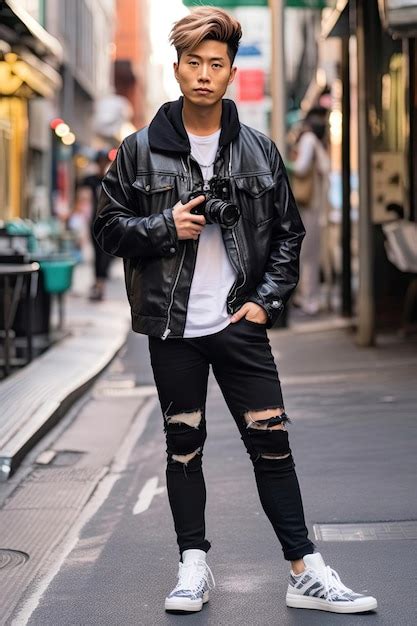 Premium AI Image | Stylish Asian Man in Casual Leather Jacket