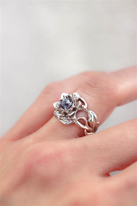 Art Nouveau Engagement Ring With Alexandrite White Gold Etsy