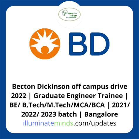 Becton Dickinson Off Campus Drive Graduate Engineer Trainee Be