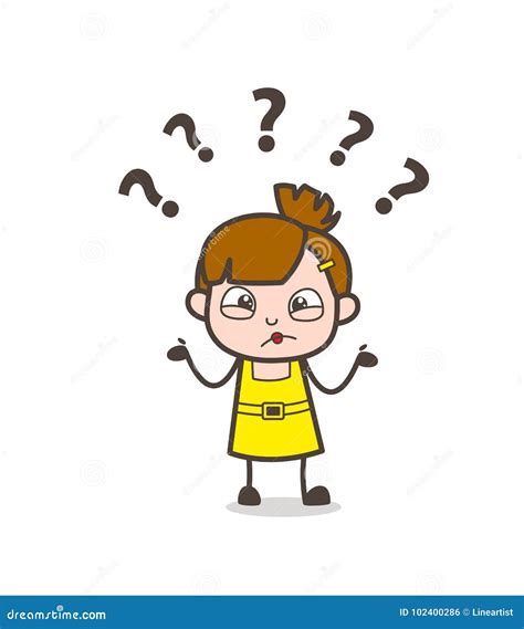 Confused Face Expression Cute Cartoon Girl Vector Stock Illustration