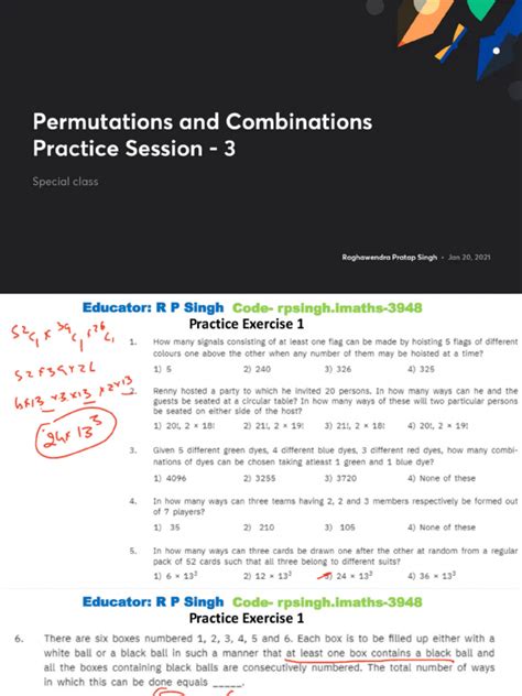 Permutations And Combinations Practice Session 3 With Anno Pdf