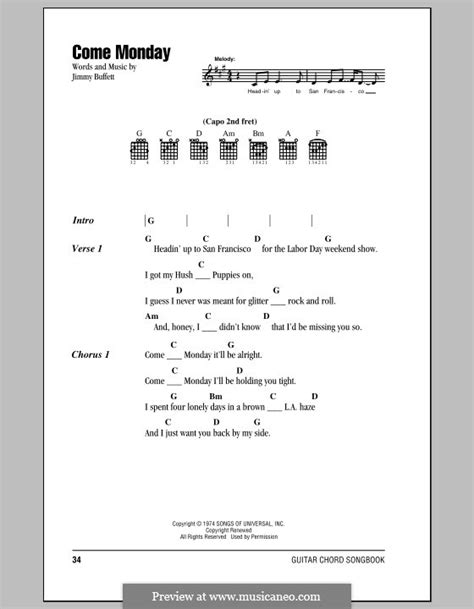 Come Monday by J. Buffett - sheet music on MusicaNeo